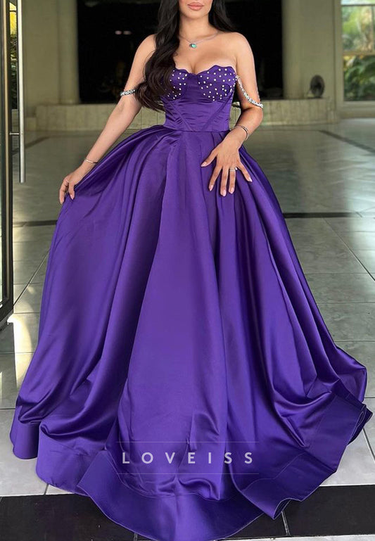 Sweetheart Sleeveless Beaded Sleek A-Line Prom Dress