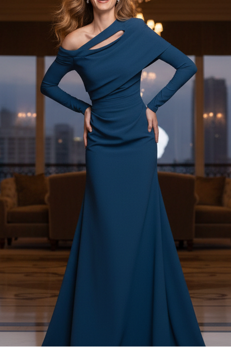 One Shoulder Long Sleeves Sheath Evening Dress