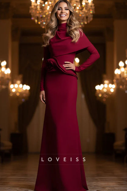 High Neck Long Sleeves Sheath Evening Dress