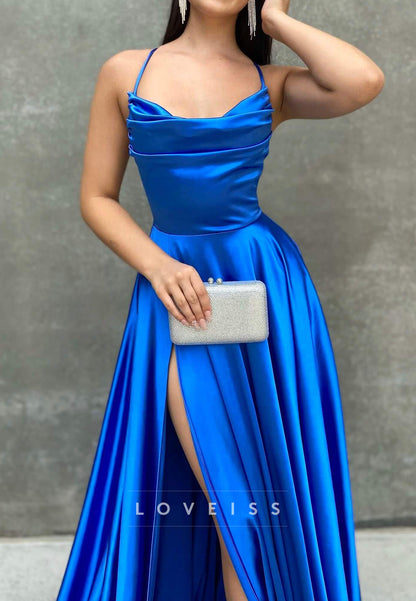 Scoop Spaghetti Straps Pleated A-Line Simple A-Line Prom Dress