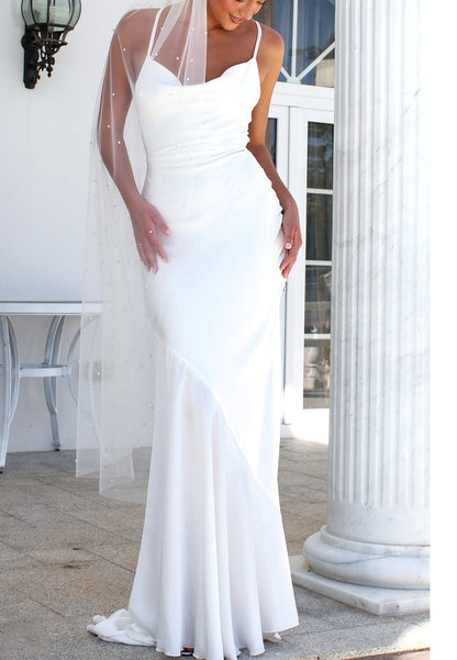 Scoop Straps Sleeveless Sleek Mermaid Beach Wedding Dress