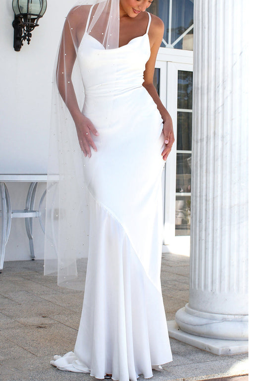 Scoop Straps Sleeveless Sleek Mermaid Beach Wedding Dress