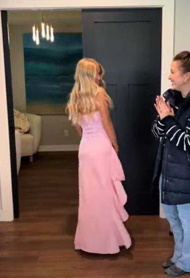 Pink Strapless Lovely Ruffle Party Dress with Split