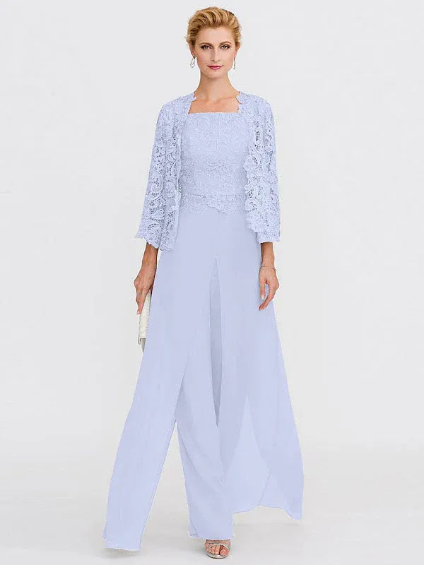 3 Piece Chiffon Square Neck Mother of the Bride Pantsuits with Jacket