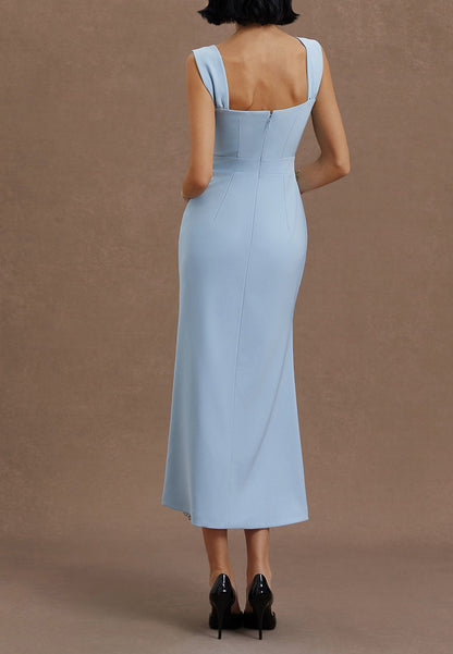Light Blue Bow Lace Sweetheart Neckline Sleeveless Mermaid Midi Dress