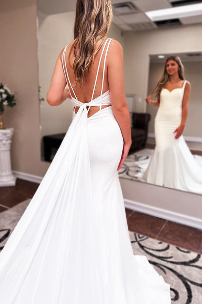 Long Chiffon Boho Wedding Dress Summer Sweetheart Backless