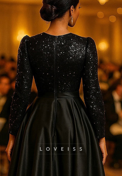 Long Sleeve V Neck Wedding Formal Satin Sequined with Glitter