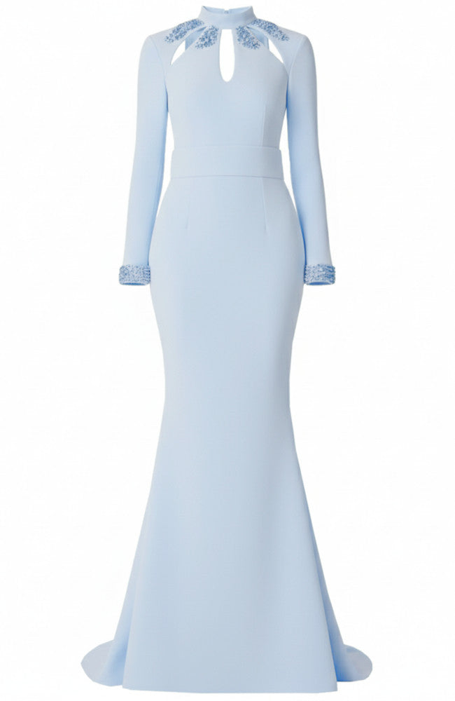 Long Sleeve Big Sequin Detail Maxi Dress Light Blue