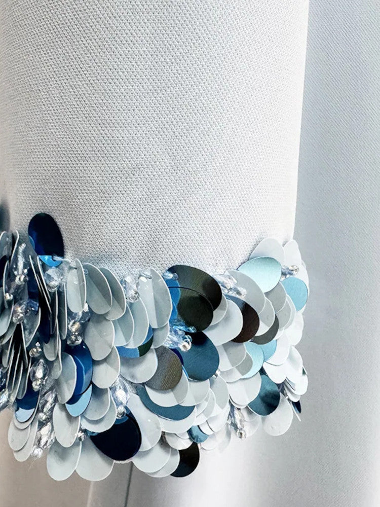 Long Sleeve Big Sequin Detail Maxi Dress Light Blue