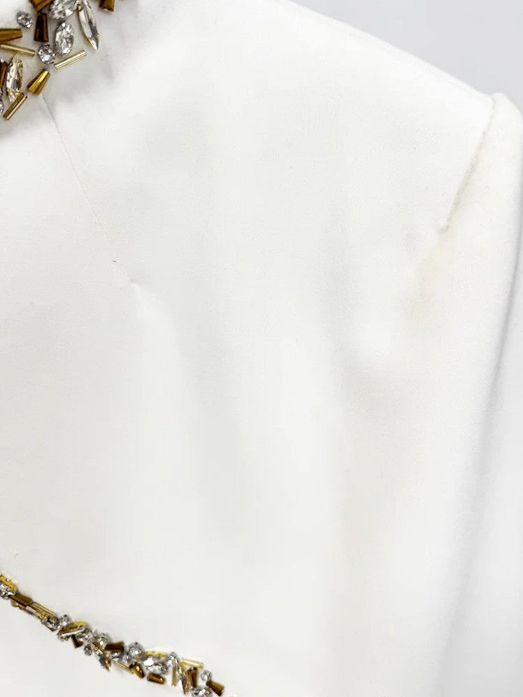 Cape Long Sleeve Embellished Maxi Dress White