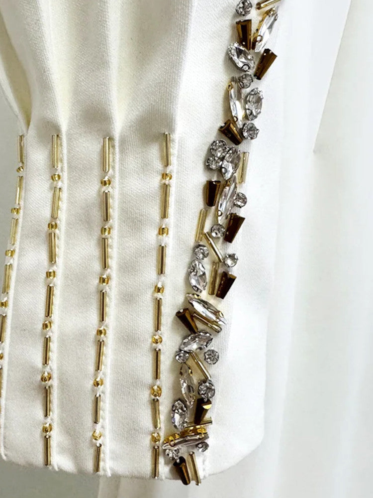 Cape Long Sleeve Embellished Maxi Dress White