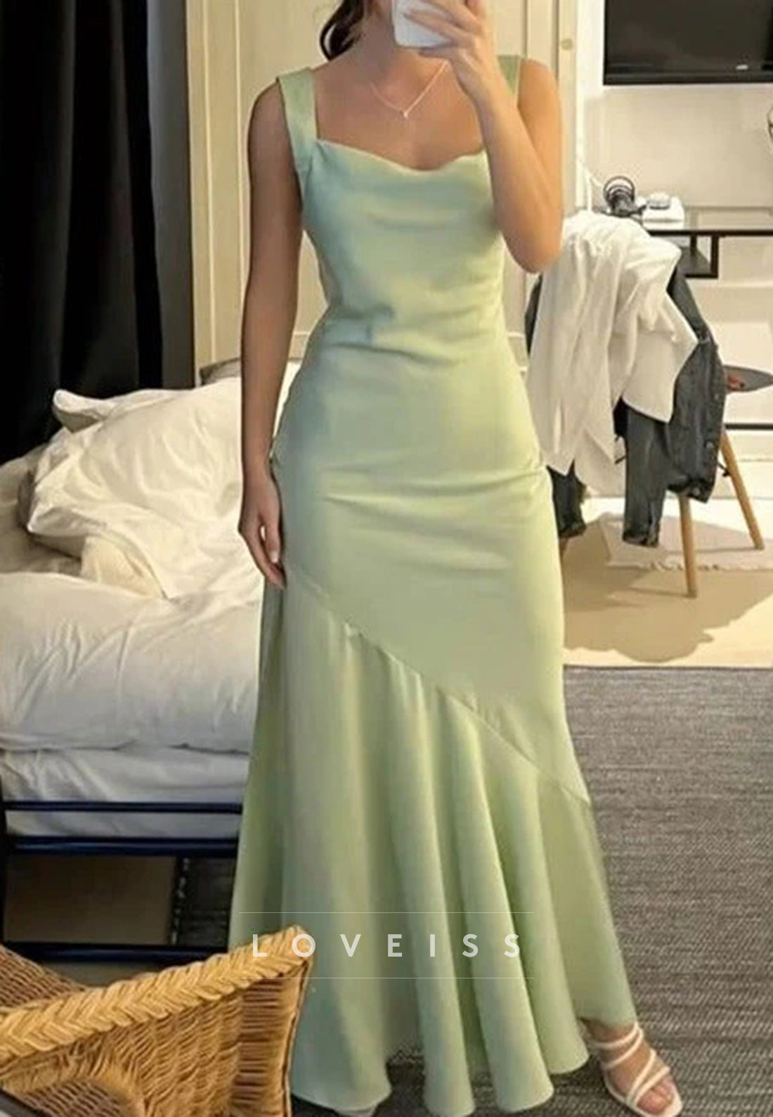 Classy Straps Cowl Neck Satin Pleats Sleeveless Long Prom Dress