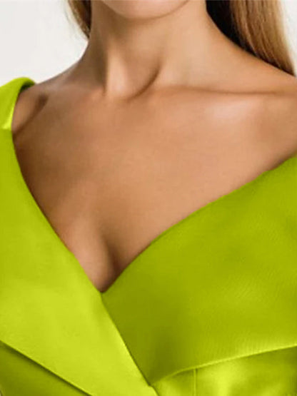 A-Line Short Sleeve Length  V Neck Satin Rhinestone Mother of the Bride Dresses