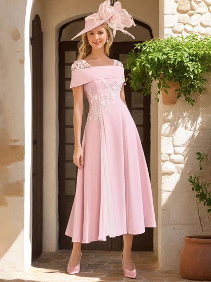 A-Line/Princess Square Neck Short Sleeves Mother of the Bride Dresses with Ruffles & Appliques