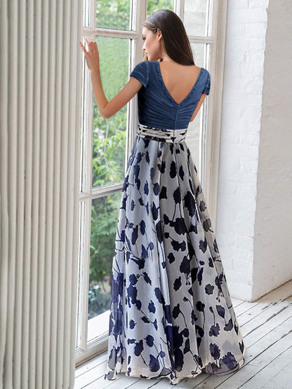 A Line/Princess V-Neck Short Sleeves Mother of the Bride Dresses With Flower & Ruches