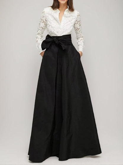A-Line/Princess Shirt Collar Long Sleeves Floor-Length Mother of the Bride Dresses with Bow