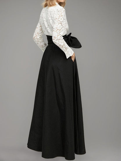 A-Line/Princess Shirt Collar Long Sleeves Floor-Length Mother of the Bride Dresses with Bow