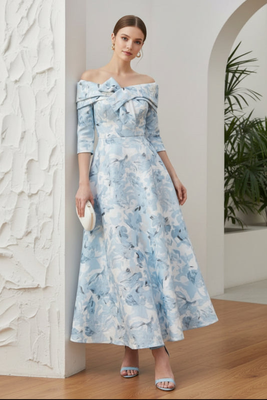 Off-the-Shoulder Mother of the Bride Dresses Printed Satin