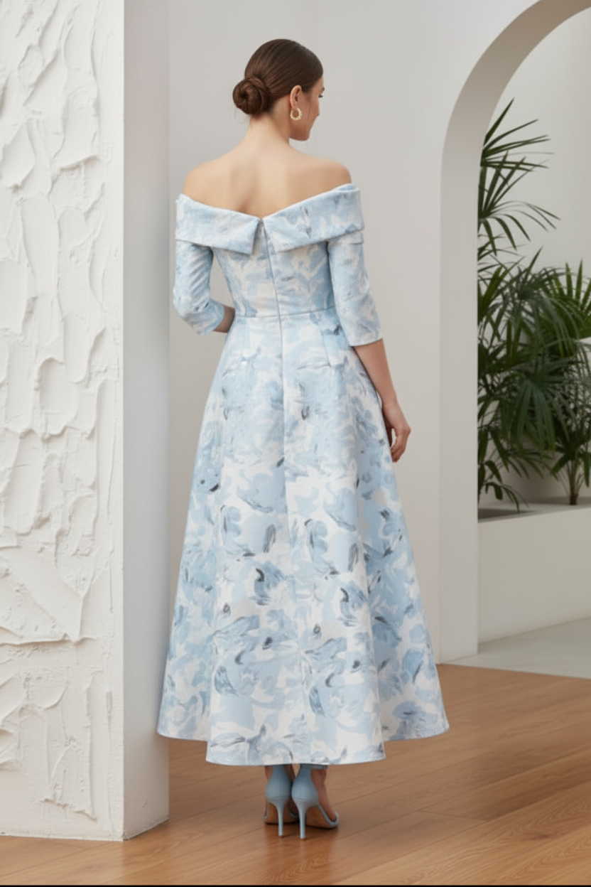 Off-the-Shoulder Mother of the Bride Dresses Printed Satin