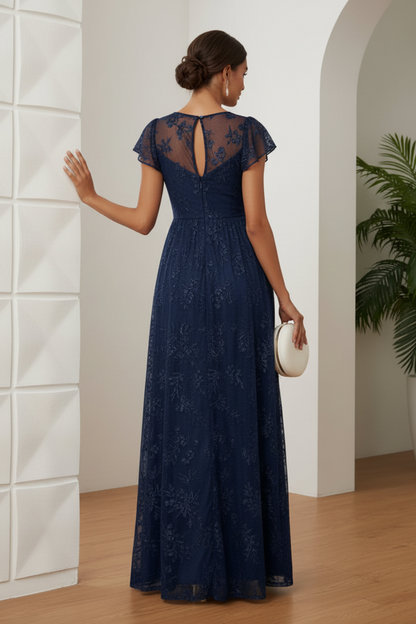 V-Neck Sequins Lace Mother of the Bride Dresses Short Sleeves
