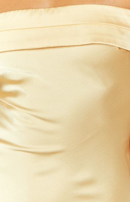 Straight Across Yellow Maxi Prom Dress