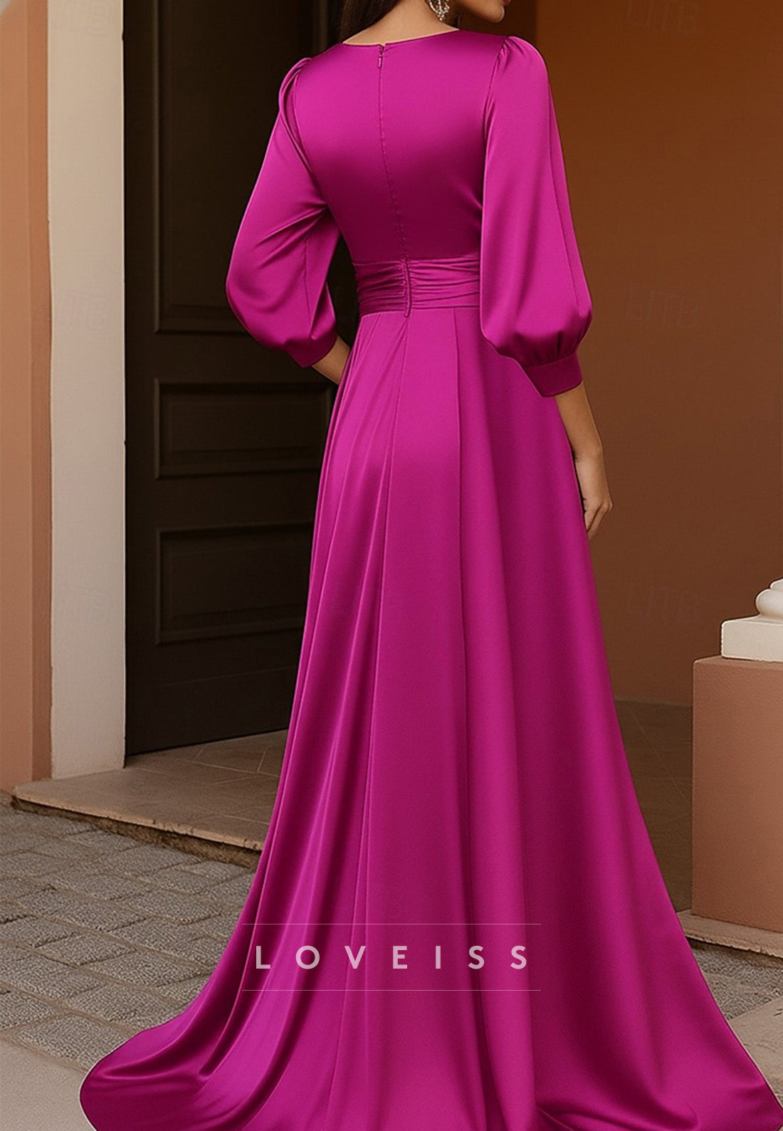 Mermaid Floor Length Evening Gown Elegant Celebrity Style Long Sleeve V Neck