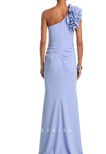 Mother of Bride Dress One Shoulder Ruffles Sleeveless Sheath Formal Dress