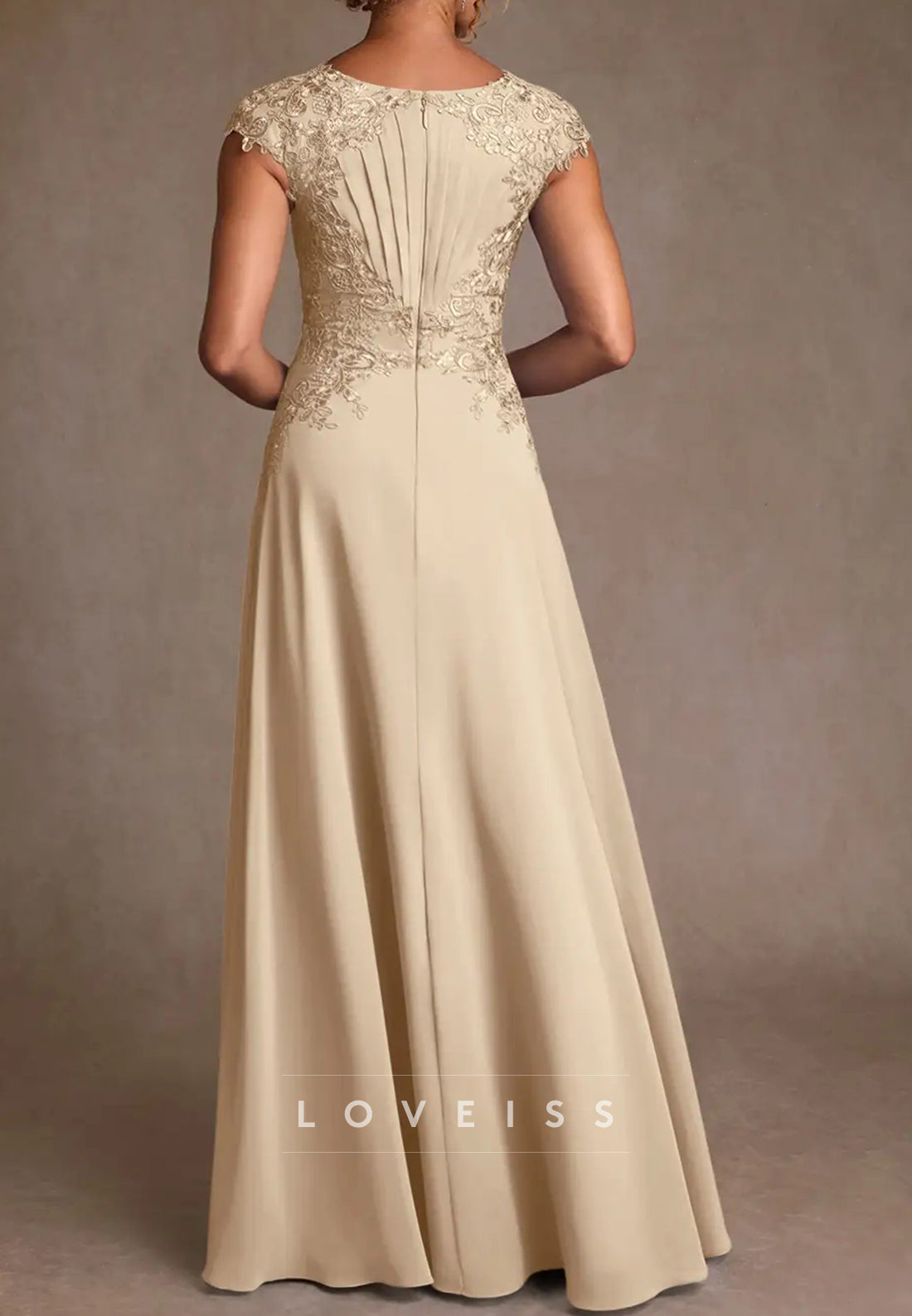 Mother of the Bride Dresses Champagne A-Line Lace Chiffon Dress