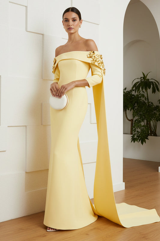Pale Yellow Sleek Mermaid Evening Dress