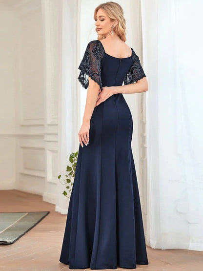 Weitese Sexy V Neck Maxi Bodycon Evening Dress with Flare Sleeves