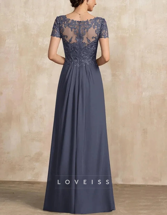 Navy Blue Lace-Embroidered V-Neck Evening Gown