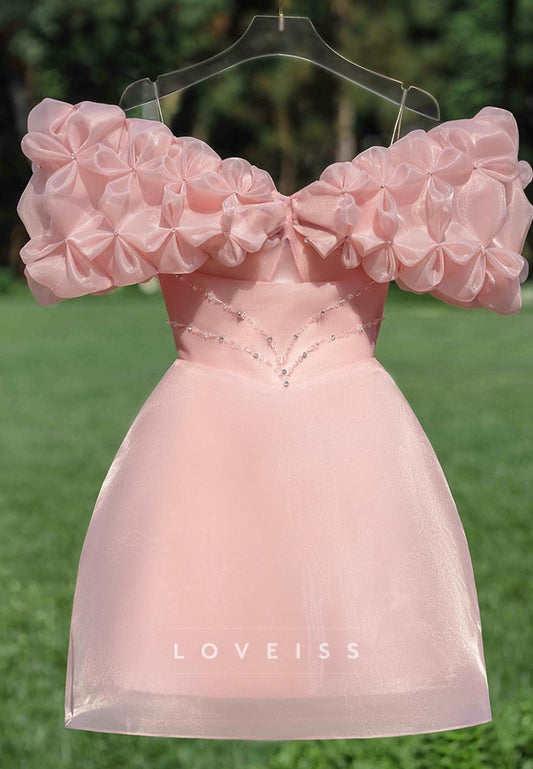 Off-Shoulder A--Line Short Pink Party Homecoming Dress