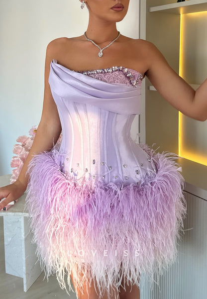 Off-Shoulder Beaded Feathered A-Line Homecoming Dress