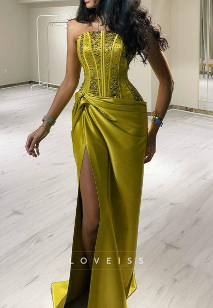 Off-Shoulder Beaded Sleeveless Ruched Sheath Prom Dress