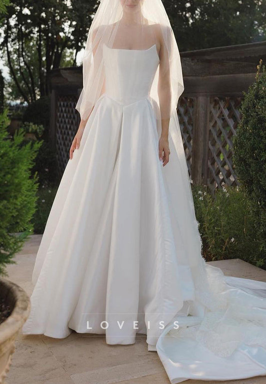 Off-Shoulder A-Line Pleated Satin A-Line Classic Wedding Dress
