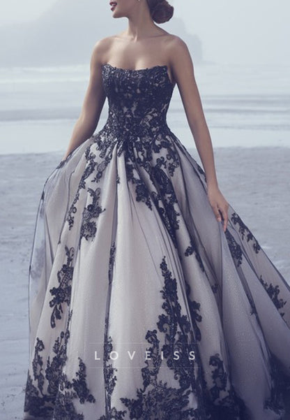 Off-Shoulder Appliques Ball Gown Black Wedding Dress