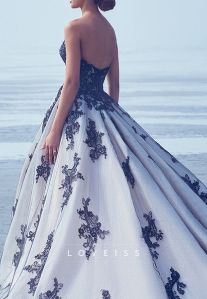 Off-Shoulder Appliques Ball Gown Black Wedding Dress