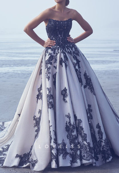 Off-Shoulder Appliques Ball Gown Black Wedding Dress
