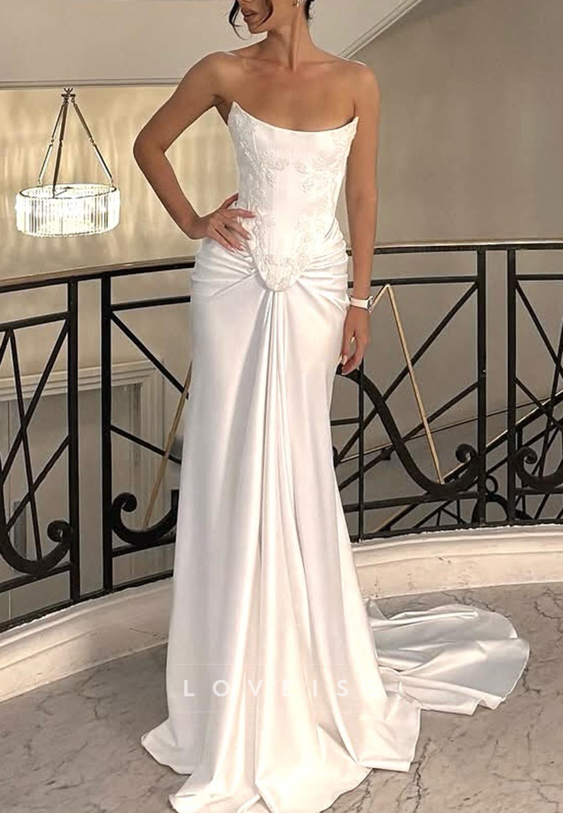 Off-Shoulder Appliques Corset Ruched Mermaid Wedding Dress
