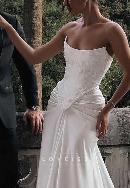 Off-Shoulder Appliques Corset Ruched Mermaid Wedding Dress