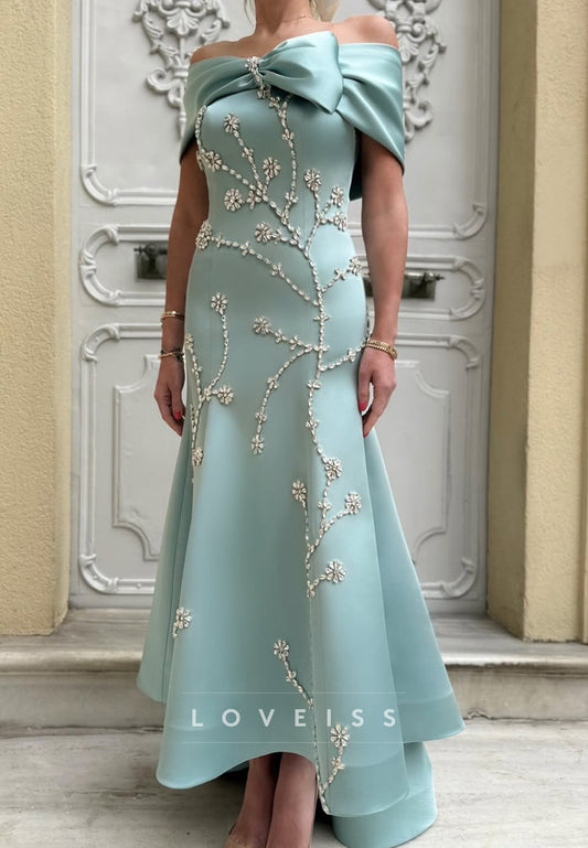 Off-Shoulder Appliques Mermaid Mother of Bride Dress