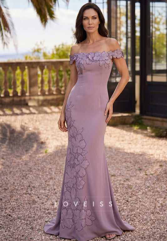 Off-Shoulder Appliques Mermaid Mother of Bride Dress