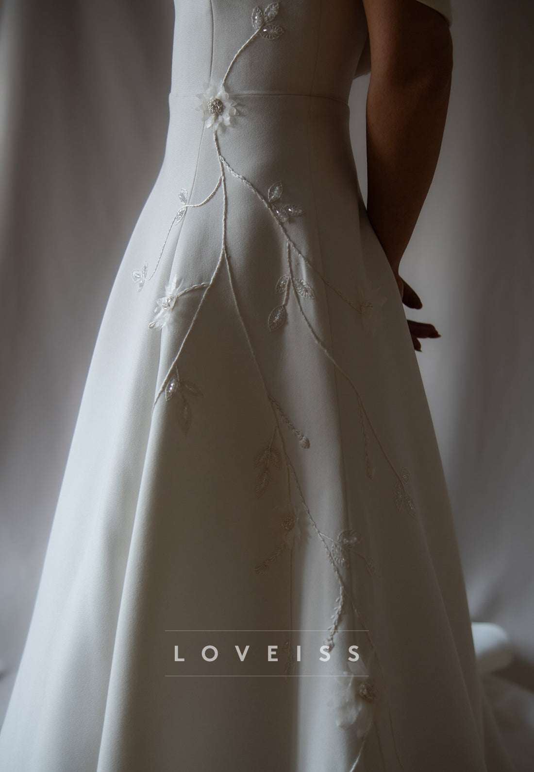 Off-Shoulder Appliques Satin A-Line Sleeveless Wedding Dress