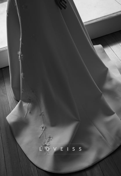 Off-Shoulder Appliques Satin A-Line Sleeveless Wedding Dress