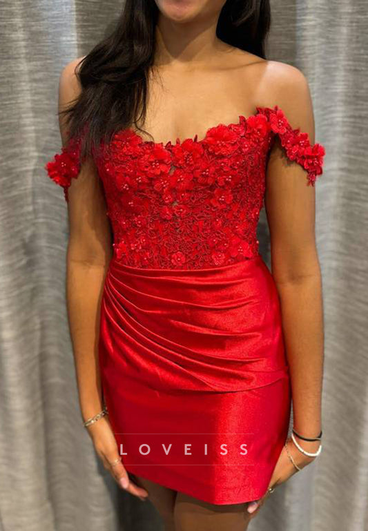 Off-Shoulder Appliques Sheath Pleated Homecoming Dress