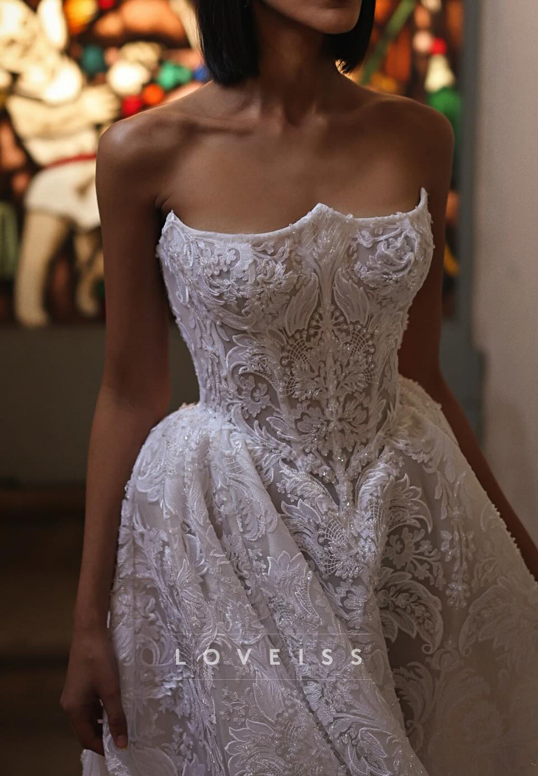Off-Shoulder Appliques Sleeveless A-Line Wedding Dress