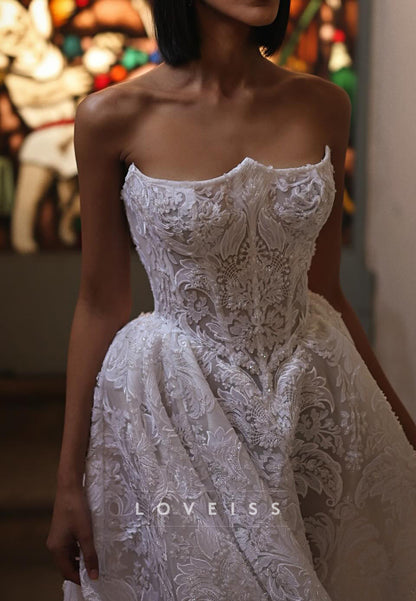 Off-Shoulder Appliques Sleeveless A-Line Wedding Dress