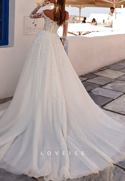 Off-Shoulder Ball Gown Appliques Long Sleeves Wedding Dress