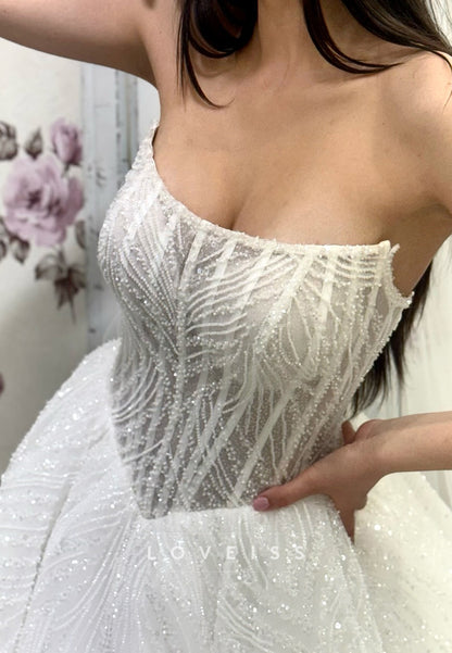 Off-Shoulder Beaded Embroidery Ball Gown Sparkly Wedding Dress