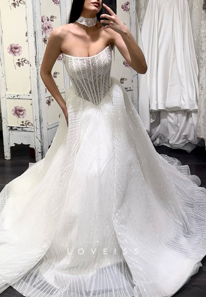 Off-Shoulder Beaded Embroidery Ball Gown Sparkly Wedding Dress